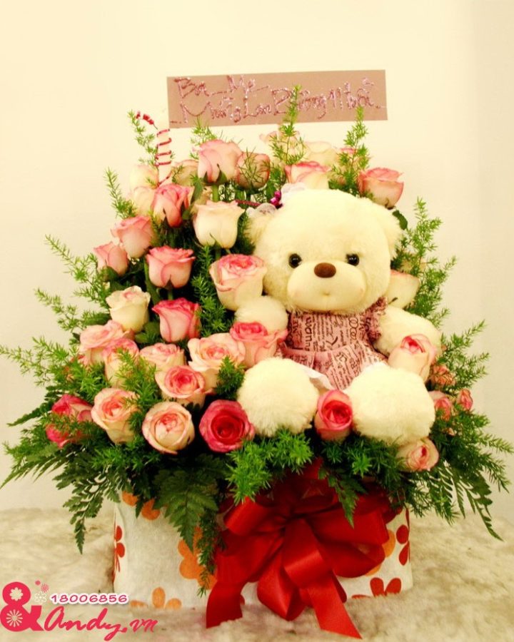 Hoa hồng và gấu – đáng yêu